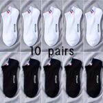 10 Pairs Men'S Athletic Crew Socks - Breathable Moisture-Wicking Polyester-Spandex Blend, Elastic Ribbed Cuff With Letter Design, Black & White Color Options, Machine Washable For Sports & Casual Wear - Image 7