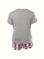 Women'S Plus Size Pajama Set, Cute Cartoon Heart & Leopard Print, Polyester 95% Elastane 5%, Knit Fabric, Slight Stretch, Crew Neck, All Season Sleepwear, 140Gsm - Grey - Image 7