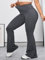 Plus Size Women'S Fashion High-Waist Flare Leggings - Stretchy & Comfortable, Heather Gray, Perfect For Running & Casual Outdoor Activities, Machine Washable - Image 2
