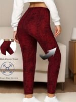 Plus Size Women'S High-Waisted 7/8 Leggings - Soft Stretchy Workout Tights With Four-Way Stretch, Herringbone Print & High Elastic Waistband For Gym, Yoga, Running - All-Season Machine Washable Fitness Pants - Image 3