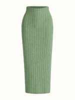 Solid Color Ribbed Bodycon Skirt, Casual High Waist Slim Below Knee Skirt, Women'S Clothing - Image 2