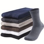 5 Pairs Of Men'S Solid Color Crew Socks, Sweat-Absorbing And Breathable, Suitable For All Seasons Wear, Business Socks, Sports Socks, Men'S And Women'S Socks, Sweat-Resistant - Image 3