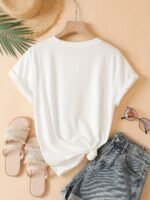 Women'S Casual Crew Neck T-Shirt With Heart & Letter Print - "Beautiful" Design, Short Sleeve, Loose Fit, Black, Perfect For Spring/Summer/Fall, Ladies T Shirts - Image 10