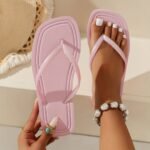 Women'S Summer Fashion Flip-Flops - Comfortable, Durable Eva Material, Flat Heel, Slip-On Thong Sandals For Beach & Casual Wear, Black With White Stripe, Ladies Sandals - Image 15