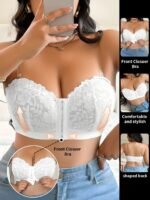 Plus Size Front Closure Strapless Lace Bra For Women - Floral Print Adjustable Comfort Fit, No Underwire & Non-Detachable Padded Cups, Sexy Elegant Design For Everyday & Special Occasions, Strapless Bra, Evening Wear Accessory, Offshoulder Lingerie, Wirefree Construction, Comfortable Lingerie, Breathable Material, Fashion Lovers - Image 9