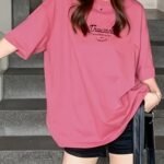 Retro Y2K Off-Shoulder Slogan Print Loose Tee, Letter Printed - Casual Loose Fit, Polyester, Machine Washable, Suitable For Spring/Summer/Autumn