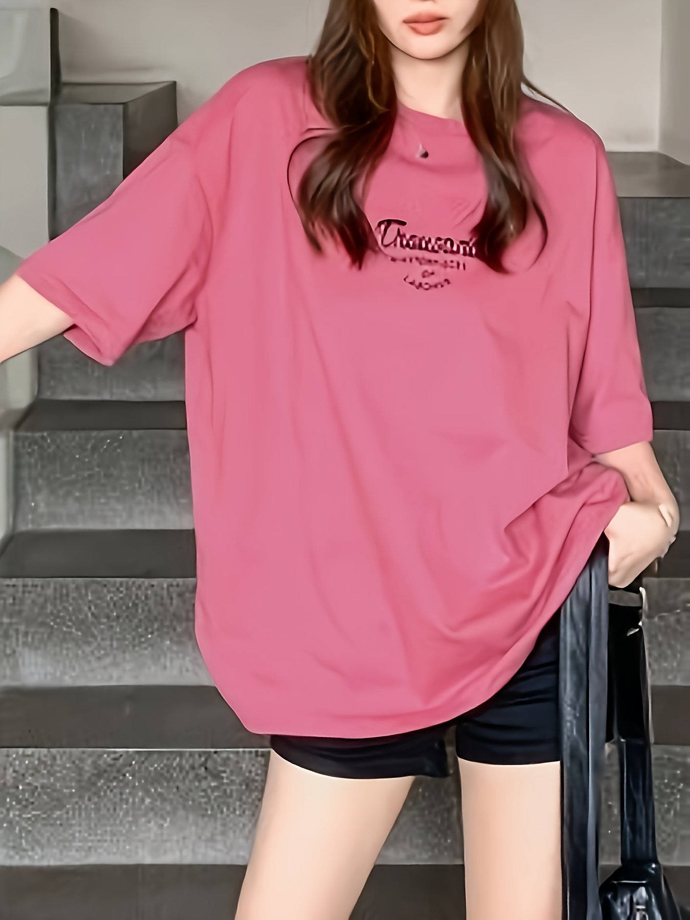 product-fancy-67d57c60-d321-4150-902c-be145ae967f7.jpg Retro Y2K Off-Shoulder Slogan Print Loose Tee, Letter Printed - Casual Loose Fit, Polyester, Machine Washable, Suitable For Spring/Summer/Autumn - Image 1