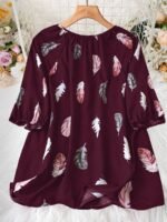 Elegant Notched Collar Polyester Non-Stretch Shirting Blouse With Print For Plus Size - Image 9