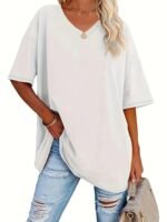 Women'S Loose-Fit V-Neck Half-Sleeve Blouse - Soft Stretch, Solid Color, Spring/Summer Casual & Formal Wear, Elegant & Breathable, Transitional Weather Clothing, Middle Eastern Style, Comfortable Fit, Stretchy Fabric Top - Image 8