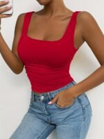 Women'S Red Strapless Tank Top - Skinny Fit, Sleeveless, All-Season, Sexy Style, Solid Color, Perfect For Casual Attire, Casual Attire Top|Strapless Fashion|Skinny Fit Top - Image 2