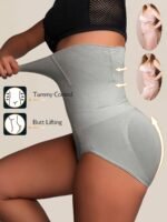 1Pc Women'S High-Waist Postpartum Shapewear Briefs, Seamless Nylon Knit Fabric, Solid Color, Tummy Control & Butt Lifting, Slimming Body Shaper Panties