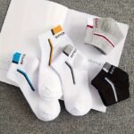 5-Pack Men'S Low-Cut Athletic No-Show Socks - Breathable Moisture-Wicking Ankle Socks With Arch & Sporty Logo (White/Black) - Thin Cushioned For Gym,, - Multi-Color Options - Bulk Discount - Image 2