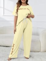 Plus Size Women'S Cute Pajama Set, Plus Size Letter Print Short Sleeve Top And Pants Casual 2Pcs, Plus Size Pajama Sets - Image 3