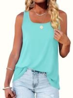 Plus Size Basic Tank Top, Women'S Plus Solid Square Neck High Stretch Summer Tank Top - Image 8