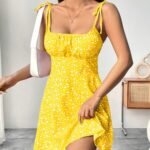 Elegant Floral Print Stretch Waist Cami Dress - Sleeveless Ruffled Hem Midi Dress For Women, Yellow & Pink Floral Pattern, Perfect For Casual Outings