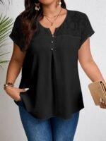 Women'S Plus Size Casual Top - Elegant Maroon Blouse With Contrast Lace Detail, Non-Stretch Fabric, Perfect For Spring/Summer/Fall, Plus Size Blouses - Image 9