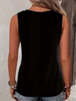 Women'S Plus Size Sleeveless Black Top With Fake Buttons - Casual V-Neck, Stretchy Fabric For Spring & Summer, Weekend Casual Wear, Casual Wear Top|Vneck Top|Stretchy Fabric - Image 10