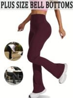 Plus Size Sports Pants, Women'S Plus Solid Wide Waistband High Rise Flared Leg High Stretch Yoga Trousers Suitable Spring/Autumn - Image 6