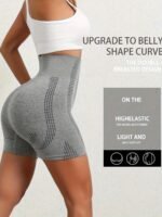 1Pc Women'S High-Waisted Shorts With Perforated Design - Slimming Effect, Supports Belly And Thighs, No Padding, Fashionable Gray Shorts For Fitness And Casual Wear, Casual Wear Shorts|Fashionable Shorts|Comfortable Fit, High Waist Shorts - Image 3
