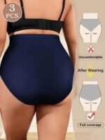 Set Of 3 Large Size High-Waisted Tummy Control Seamless Women'S Panties, Triangle Cut, Comfortable Fit, Shaping And Lifting, Summer Thin Style. - Image 6