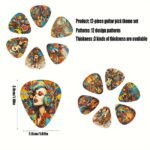 12Pcs/Set Painted Theme Guitar Picks, 12 Styles Cartoon Music Elements Theme Design Pattern, Bass, Kite, Ukulele Painted Playing Pieces, Musical Instrument Accessories - Image 3