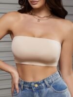 Seamless Solid Bandeau Bra, Comfy Strapless Wrap Chest, Women'S Lingerie & Underwear