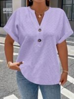 Women'S Elegant Middle Eastern-Inspired Black Button-Front T-Shirt - Stand-Up Collar Short Sleeve Top, Machine Washable Spring/Summer Casual & Formal Wear, Ladies T Shirts, Versatile Top, Sophisticated Style, Durable Material, Fashion Top, Summer Wardrobe, Everyday Top, Buttonfront Top, Lightweight Top, Stylish Blouse, Fashionconscious Women - Image 7