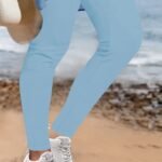 Plus Size Casual Pants, Women'S Plus Solid Elastic High Rise High Stretch Skinny Trousers