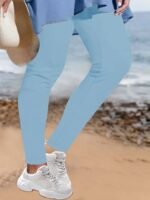 Plus Size Casual Pants, Women'S Plus Solid Elastic High Rise High Stretch Skinny Trousers