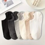 6 Pairs Solid Pinstripe Boat Socks, Simple Comfy & Breathable Socks, Women'S Stockings & Hosiery - Image 3