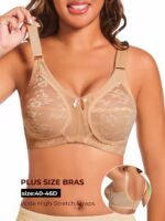 Plus Bra, Underwire-Free Full Coverage Bra, Push Up Bra With Classic Three-Piece Structure In Sheer Fabric, Sexy Contrast Lace, Wide Shoulder Straps, Back Shaping And Side Reduction, 100Dd, 105D - Image 8