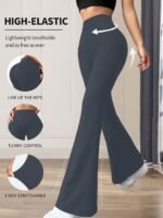 Women'S High-Waisted Flared Leggings - Elastic Waistband, Mid-Rise 9/10 Length, Stretchy Comfort Fit For Spring/Autumn Casual Wear, Black, High Waisted Leggings - Image 6