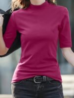 Women'S Casual T-Shirt - High Elasticity Solid Green Crew Neck Top, Machine Washable & Dry Cleanable, Regular Fit All-Season Versatile Shirt For Casual Attire, Ladies T Shirts, Elegant Style, Highelasticity Fabric - Image 2