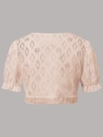Solid Eyelet Contrast Lace Crop Cardigan, Elegant Puff Short Sleeve Open Front Top, Women'S Clothing - Image 5
