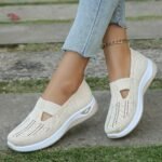 1 Pair Women'S Breathable Open Toe Sneakers, Casual All-Season Slip-On Walking Shoes, Lightweight Flat Sole With Solid Color Design, Comfortable Fabric Upper/Inner And Faux Sole - Image 23