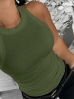 Chicme Women'S Sleeveless Ribbed Tank Top - Plus Size Fitted Stretchy Casual Shirt, Solid White Round Neck All-Season Machine Washable Elegant Top, Ladies Tank Tops, Everyday Outfit, Classic Style, Comfortable Fit, Casual Attire - Image 3