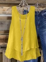 Women'S Plus Size Sleeveless Elegant Top - Lightweight Breathable Blue Round Neck Vest, Machine Washable Spring Summer Casual Wear, Elegant Special Line Collection, Sophisticated Design, Textured Fabric - Image 3