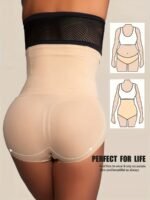 Looks 4.54 Kg Thin1Pcs Of Women'S High-Waisted Shapewear - Apricot And Black, Abdominal Control And Buttock Lift, Smooth Stretch Fabric, Solid Stripe Details, Daily Body Contouring And Buttock Lift | Summer Skinny | Thin Leggings - Image 4