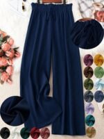 Women'S Plus Size Green Wide-Leg Pants - Non-Stretch, Straight Leg, Spring/Summer Fashion, Drawstring Waist, Casual Wear, Casual Wear Pants|Wide Leg Fashion|Drawstring Waistband, Plus Size Pants - Image 7