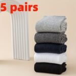 5 Pairs Of Men'S Solid Color Crew Socks, Sweat-Absorbing And Breathable, Suitable For All Seasons Wear, Business Socks, Sports Socks, Men'S And Women'S Socks, Sweat-Resistant - Image 2