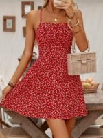 Women'S Elegant Backless A-Line Dress - Sexy Red Floral Print Short Skirt, Backless Design, Perfect For Spring/Summer Vacations, Casual Summer Dress | Floral Print Dress | Aline Silhouette, Cute Summer Dresses - Image 7