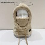 Women'S Plush Winter Mask Hat & Scarf - One-Piece Face Cover With Adjustable Drawstring, Elastic Face For Skiing, Cycling, Outdoor Sports - Lightweight Warm Beige/White Hooded Neck Warmer (Hand Wash Only) - Image 6