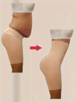 High-Waisted Shaping Panties For Women - Elegant Polyamide Knit Fabric Control Briefs With 90% Polyamide 10% Elastane, Solid Color, High Support With Leg Shaping And Tummy Control, 1 Pc Pack