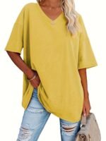 Women'S Loose-Fit V-Neck Half-Sleeve Blouse - Soft Stretch, Solid Color, Spring/Summer Casual & Formal Wear, Elegant & Breathable, Transitional Weather Clothing, Middle Eastern Style, Comfortable Fit, Stretchy Fabric Top - Image 3
