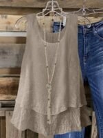 Women'S Plus Size Sleeveless Elegant Top - Lightweight Breathable Blue Round Neck Vest, Machine Washable Spring Summer Casual Wear, Elegant Special Line Collection, Sophisticated Design, Textured Fabric - Image 8