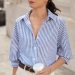 Print Striped Longline Shirt With Drop Shoulders - Polyester, Machine Washable, Button Detail, Perfect For Spring/Summer/Fall