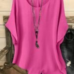 New Plus-Size Women'S Casual Vacation Solid Color Batwing Sleeve Shirt Top