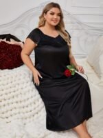 Sexy V-Neck Long Nightgown For Women - Soft Polyester & Elastane Blend, Semi-Sheer With Bow Detail, Machine Washable - Perfect For Fall - Image 10