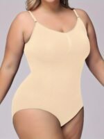 Women'S Plus Simple Shapewear Bodysuit, Plus Size Solid Seamless Tummy Control Slimming Adjustable Body Shaper