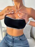 1Pc Women'S Sexy Strapless Backless Bra With Silver Rhinestone Detail, Solid Color, Knit Fabric, Polyamide Material, Adult No Padding Wireless Chest Pad - Image 5
